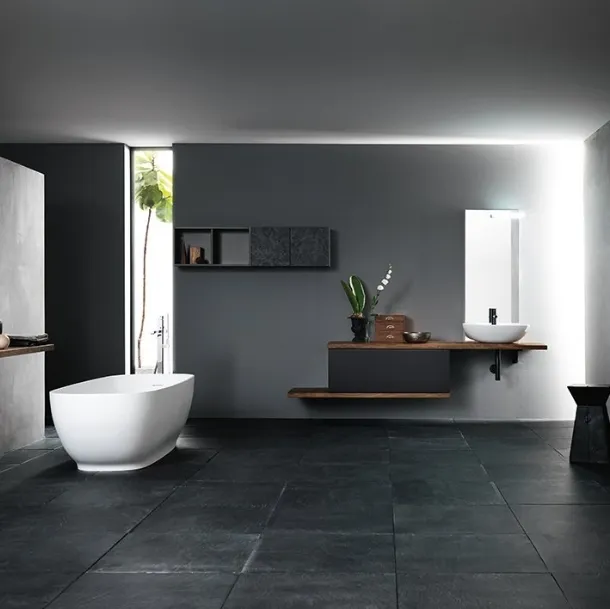 Mobile da Bagno sospeso in rovere e nobilitato Ardesia con lavabo in ceramica INK NK03 di Compab